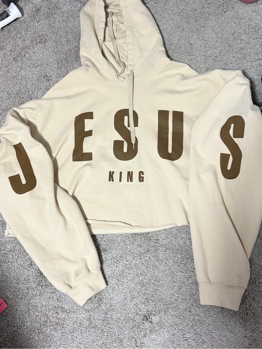 Impact Clothing "Jesus King" Cream Cropped Hoodie neutral/Tan - Size 3XL